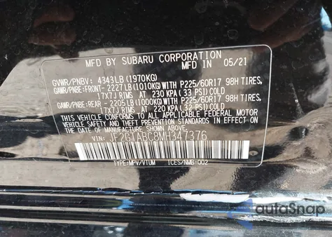 2021 Subaru Crosstrek z USA, uszkodzony, nr VIN JF2GTABC8MH347376